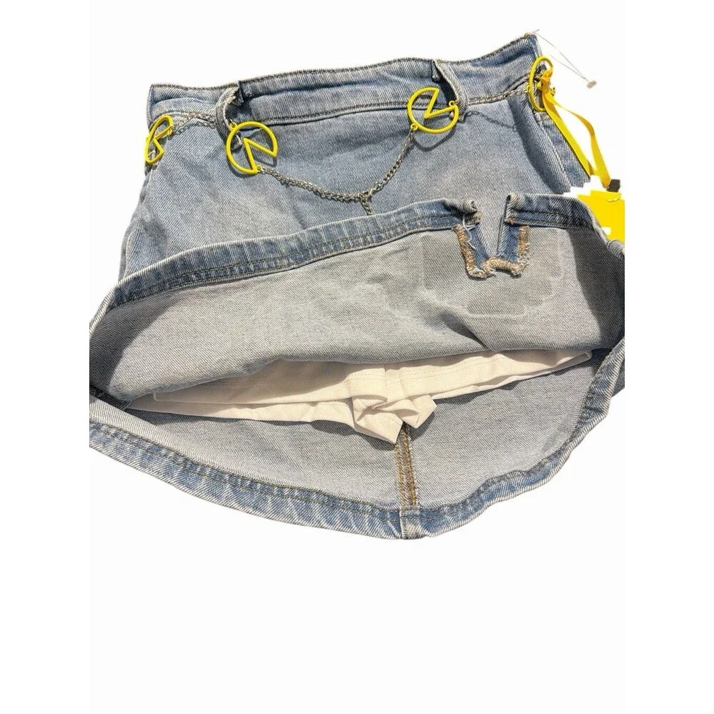 Justice Pac-Man Denim Skirt Girls M 10 High Rise Chain Belt Blue‎ NWT